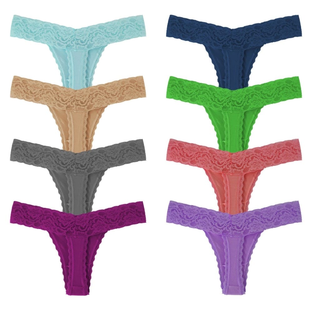 10 Pcs/Pack Elegant Lace Cotton Women G-String Thong Plus Size Panties ...