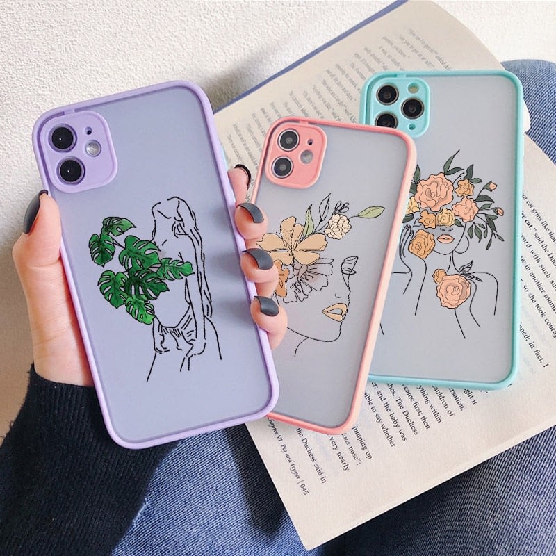 thuis herten snel Line Art Sketch Flower Girl Protection Phone Case For IPhone | Hard  Translucent Cover | 2022 | DeliWares