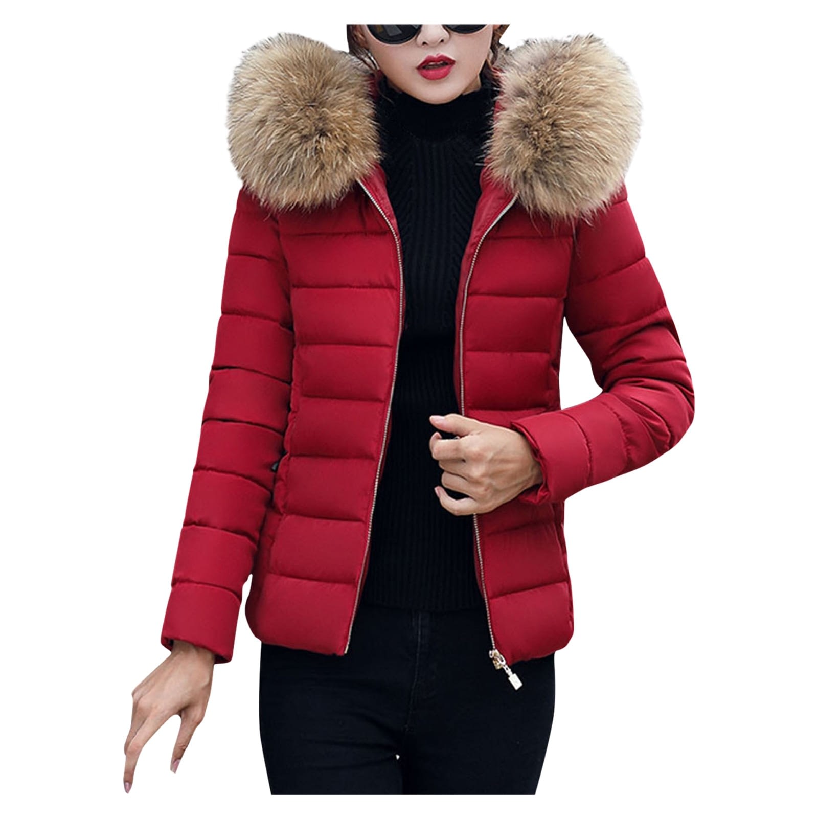 NEW  WOMENS LADIES QUILTED WINTER COAT PUFFER FUR COLLAR OVERCOAT  HOODED JACKET